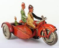 Large and rare Tipp & Co clockwork Motorbike with sidecar, German 1926