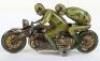 CKO Kellerman 353 tinplate clockwork Motorbike with racing driver and leaning passenger, U.S zone Germany circa 1950 - 2