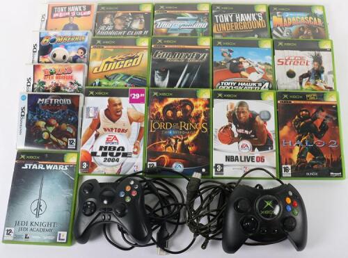 Two Original Xbox Controllers with Video Games,