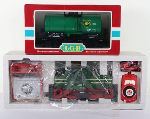 LGB boxed G scale 55100 Diesel Shunter and BP tank wagon