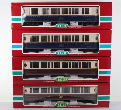 Four LGB boxed G scale Pullman bogie coaches