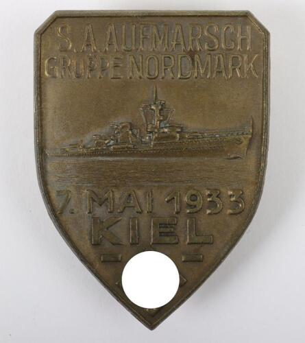 Third Reich SA Aufmarsch Gruppe Nordmark Kiel 7 Mai 1933 Rally / Day Badge