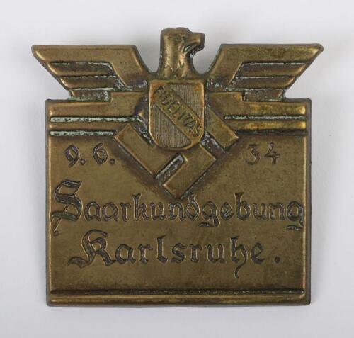 Third Reich 1934 Saarkundgebung Karlsruhe Day Badge