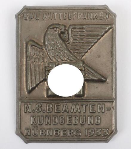 Third Reich Gau Mittelfranken N.S Beamten-Kundgebung Nurnberg 1933 Day Badge