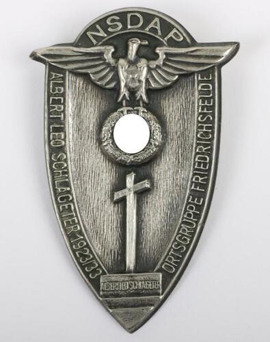 Third Reich NSDAP Albert Leo Schlageter Ortsgruppe Friedrichsfelde Commemorative Day Badge