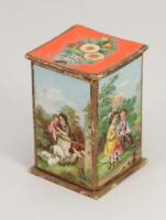 Charming card and paper lithographed needle and sowing utensil box, German circa 1890,