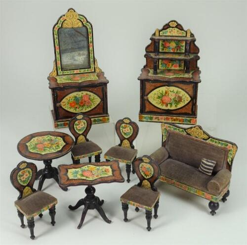 Suite of wooden paper lithographed Dolls House furniture, German 1880s,