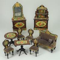 Suite of wooden paper lithographed Dolls House furniture, German 1880s,