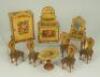 Bedroom suite of wooden paper lithographed Dolls House furniture, German 1880s,