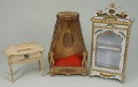 Wooden painted and decorated Dolls House furniture, French 1880s,