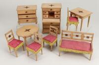 Suite of light wood Dolls house furniture: German circa 1900,