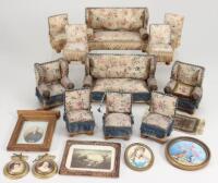 Dolls House sofas, chairs and pictures, German circa 1900,