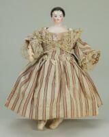 Miniature/dolls house early glazed china shoulder head doll, German mid 19th century,
