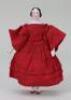 A miniature glazed china shoulder head doll on jointed wooden body, German mid 19th century,