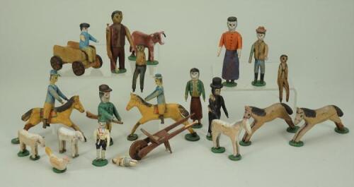 Erzgebirge wooden figures and animals, 19th century,