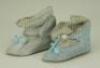 Pair of size 8 blue leather Bebe Jumeau doll shoes with Bee mark,