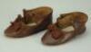 Pair of Eugene Alart brown leather French Bebe doll shoes,