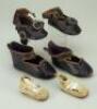 Three pairs of French Bebe doll shoes,