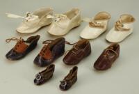Five pairs of German doll shoes,