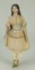 Early papier-mache shoulder head doll in original costume, German circa 1840,