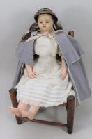 A Montanari poured wax shoulder head doll, English circa 1850,