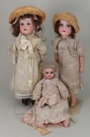 Three German bisque head girl dolls, circa 1915,