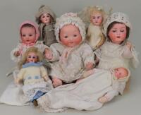 A collection of various German bisque head dolls, German circa 1920,