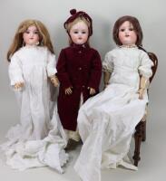 Three A.M mould 390 bisque head girl dolls, German circa 1910,