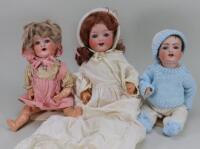 Three bisque head baby dolls,