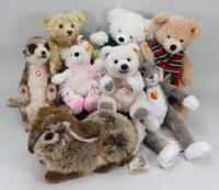 Nine Steiff yellow tag Teddy bears and animals,