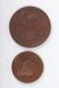 Two Copper commemorative medallions, Victoria 1837-1897 and Prince George Duke of York marriage to Princess Victoria Mary of Teck 1893