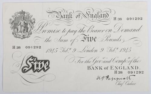 Banknotes, Bank of England, &pound;5 White Fiver, 1945