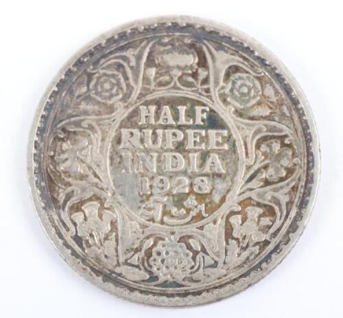 British India, George V (1910-1936), Half Rupee 1928, 1 Anna 1936, One Quarter Anna 1927 and 1/12 Anna 1932