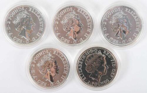 Britannia, five 1oz Silver coins, 2020