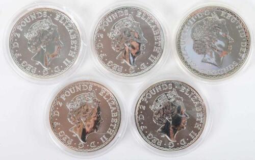 Britannia, five 1oz Silver coins, 2020, (5)