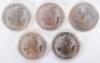 Britannia, five 1oz Silver coins, 2020, (5) - 2