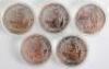 Britannia, five 1oz Silver coins, 2020, (5) - 2