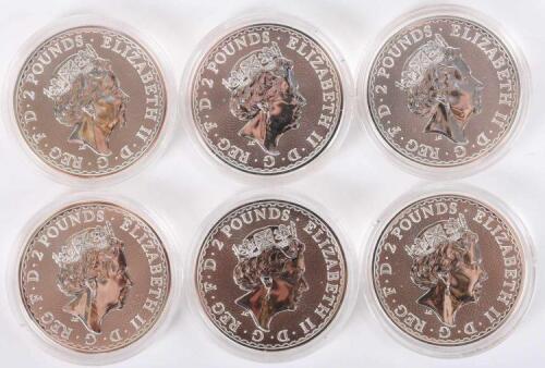 Britannia, six 1oz Silver coins, 2020