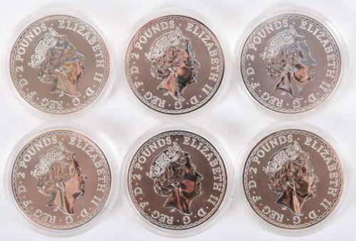 Britannia, six 1oz silver coins, 2020