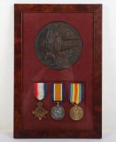 Framed Great War Casualty 1914-15 Star Trio and Memorial Plaque to a Southport Tram Worker Serving in The Queens (Royal West Surrey Regiment)