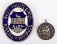White Metal and Enamel West Hartlepool 1914 Special Constabulary Pin Back Badge