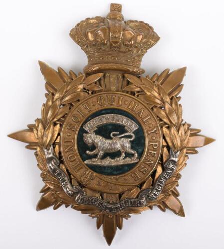 Victorian Leicestershire Regiment Officers Home Service Helmet Plate