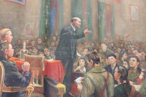 Soviet Russian Historical Painting, Vladimir Lenin Addresses the Masses