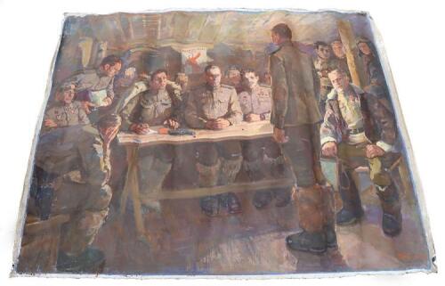K G Molteninov Oil on Canvas Painting of a Russian Military Trial
