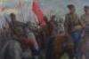 Soviet Russian Oil on Canvas Painting of Cavalry and Artillery Troops on Horseback Believed to be Painted by V Cheninkov