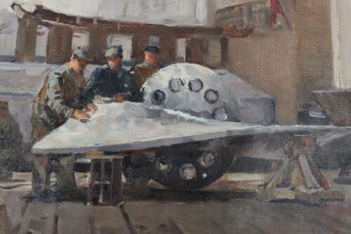 Soviet Russian Oil on Canvas of Factory Scene by Vyacheslav Zagonek (1919-1994)