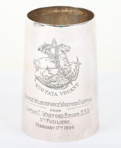 Hallmarked Silver Presentation Tankard of Northumberland Fusiliers Interest