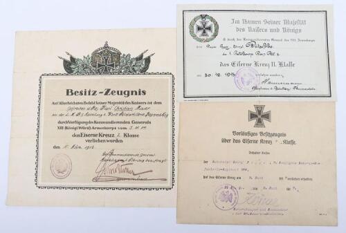 3x WW1 1914 Iron Cross 2nd Class Award Citations