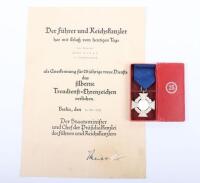 Third Reich 25 Year Faithful Service Decoration with Original Citation