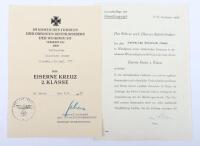 WW2 German Iron Cross 2nd Class Award Citation with Signature of Knights Cross with Oakleaves Winner General Theodor Scherer